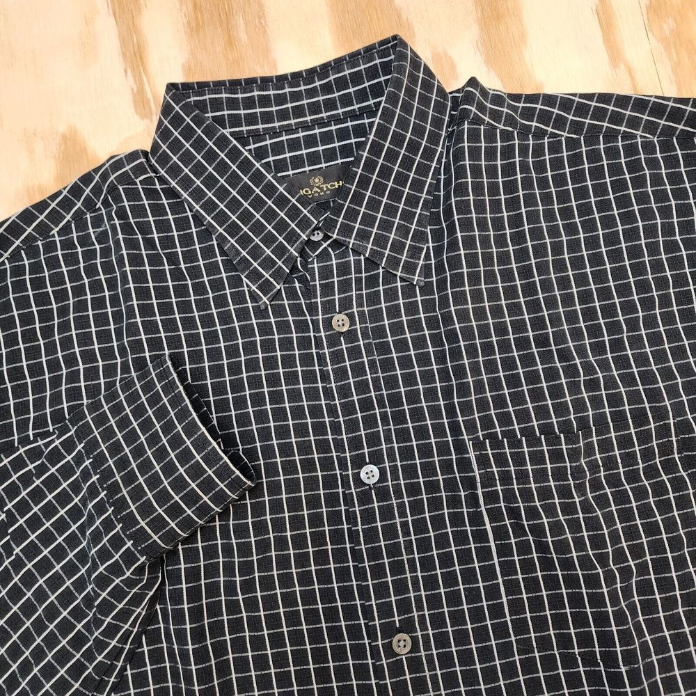 Bugatchi Uomo Shirt Mens XL Black White Check Button-up Modal‎ Blend L/S Pocket